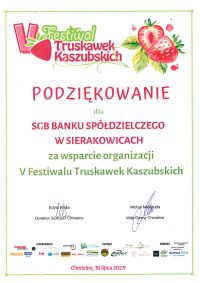 Podziękowanie -  V Festiwal Truskawek